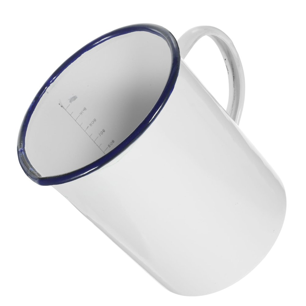 Zerodeko Vintage Enamel Measuring Cup Retro Household Water Mug with Ergonomic Handle for Coffee Tea Soup Camper Drinking Cup with Scratch Resistant Base