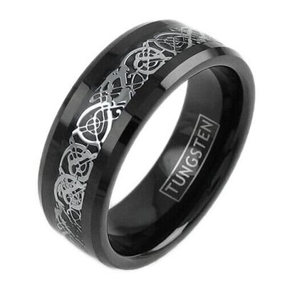 8mm Celtic Dragon Tungsten Ring Mens Jewelry Wedding Band TW Black With Silver Dragon Size 8 Fast Free Supply