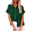 Womens Linen Shirts Summer V Neck Button Down Blouses Casual Short Sleeve Roll up Tops Basic Collared Work Shirts view 1