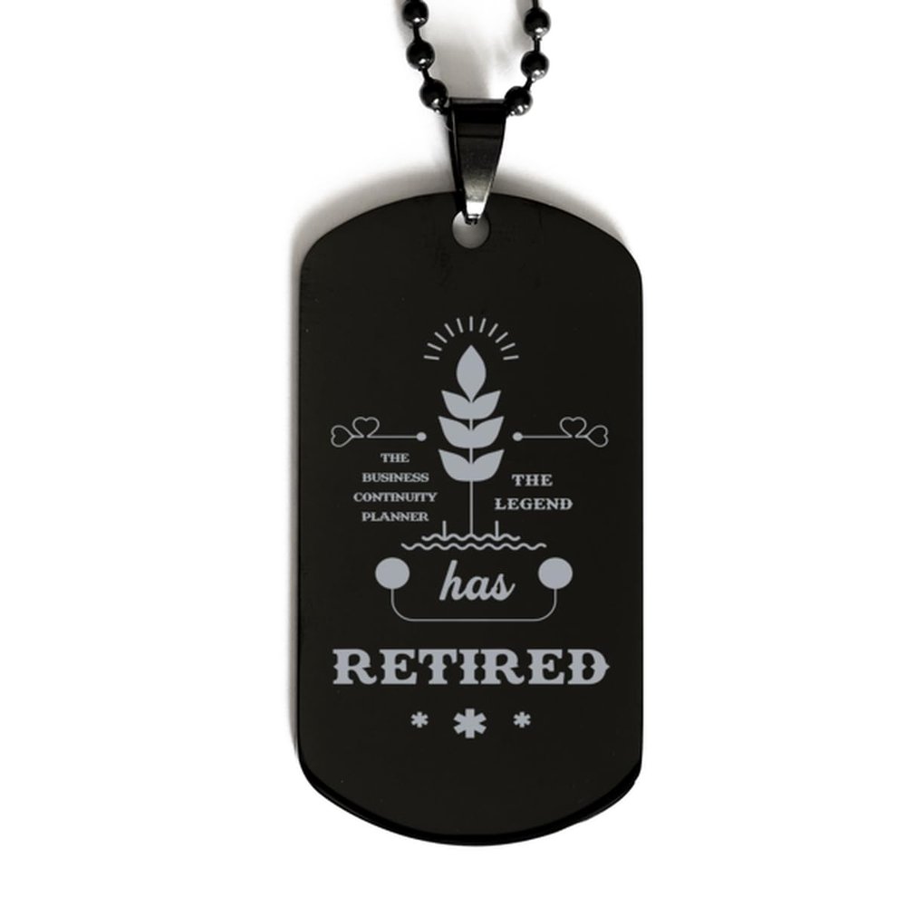 Dog Tag Necklace, Business Continuity Planner, The Legend Has Retired, Black Stainless Steel Gift, Inspirational