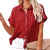 Womens Linen Shirts Summer V Neck Button Down Blouses Casual Short Sleeve Roll up Tops Basic Collared Work Shirts view 3