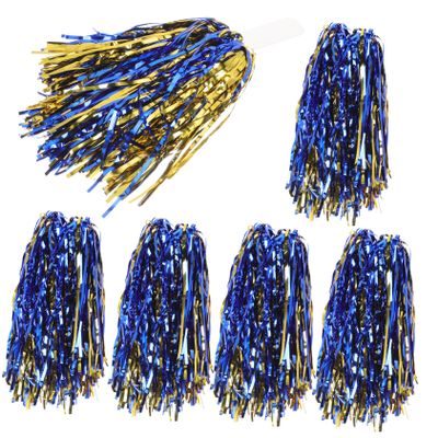 BIUDECO 6pcs Cheerleader Pompoms Handles and Reusable Cheer Props for Sports Events Dance Costumes and Team Spirit Lightweight Metallic Cheerleading Supplies