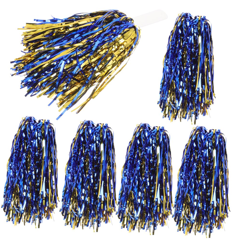 BIUDECO 6pcs Cheerleader Pompoms Handles and Reusable Cheer Props for Sports Events Dance Costumes and Team Spirit Lightweight Metallic Cheerleading Supplies
