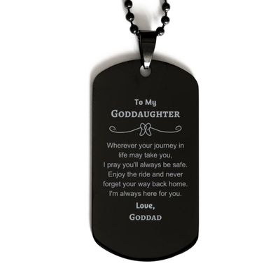 NineFit Basics To My Goddaughter Moving Away Gifts from Goddad, I'm always here for you, Long Distance Birthday Black Dog Tag for Goddaughter