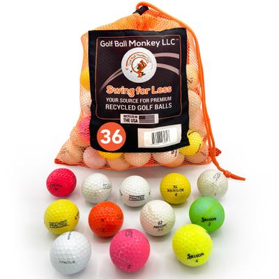 Golf Ball Monkey Recycled Hit-Away Practice Golf Balls 36 Pack with Mesh Bag - Pre-Owned Used Golf Balls for Driving Range & Training Golf Balls