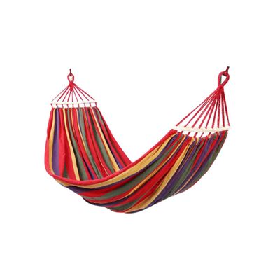 KOMBIUDA 1.5m Outdoor Canvas Hammock with Wooden Stick Lightweight Parachute Cloth Hanging Sleeping Bed for Camping Travel and Backpacking Curved Rainbow Wood Wide Long