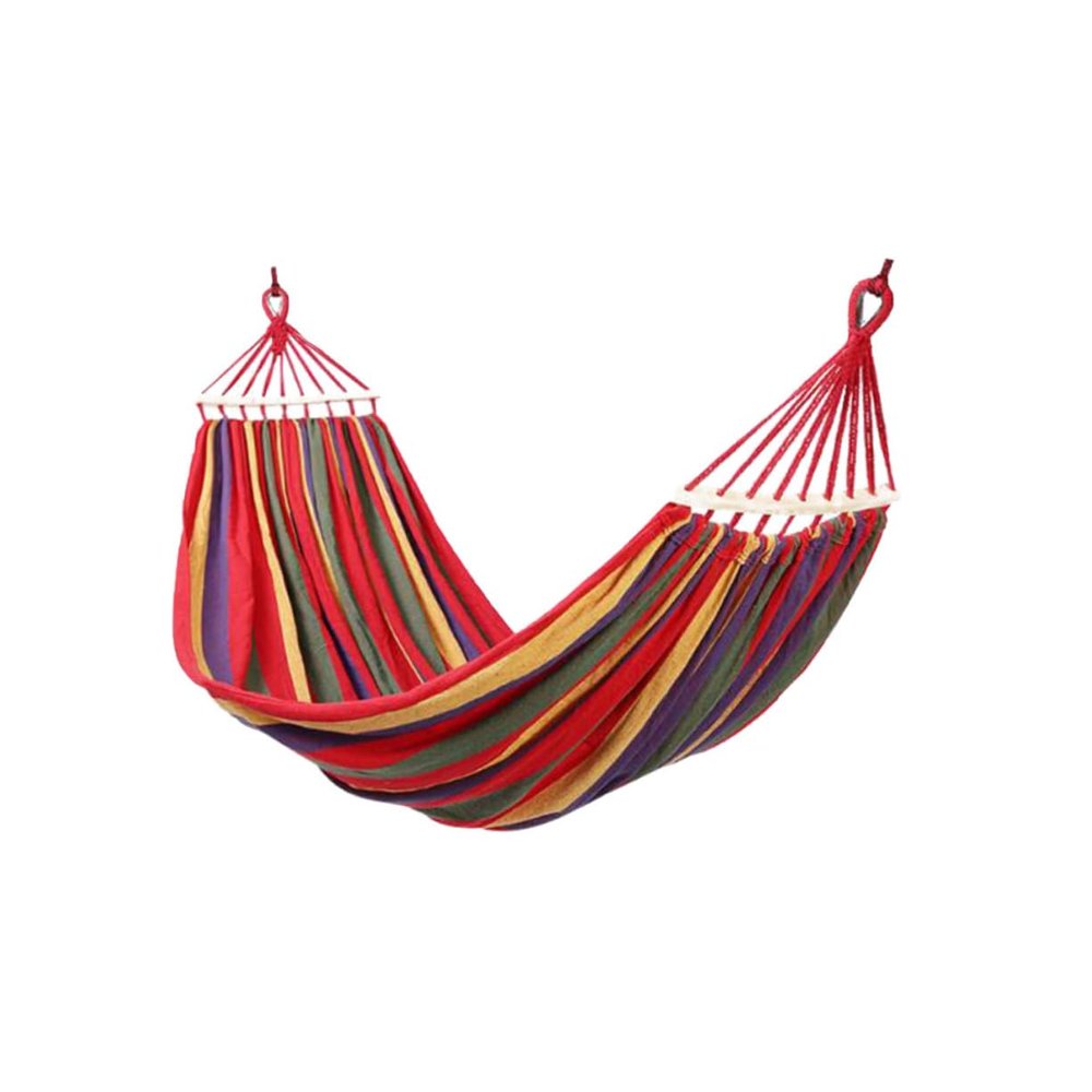 KOMBIUDA 1.5m Outdoor Canvas Hammock with Wooden Stick Lightweight Parachute Cloth Hanging Sleeping Bed for Camping Travel and Backpacking Curved Rainbow Wood Wide Long