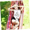 KOMBIUDA 1.5m Outdoor Canvas Hammock with Wooden Stick Lightweight Parachute Cloth Hanging Sleeping Bed for Camping Travel and Backpacking Curved Rainbow Wood Wide Long view 3