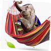 KOMBIUDA 1.5m Outdoor Canvas Hammock with Wooden Stick Lightweight Parachute Cloth Hanging Sleeping Bed for Camping Travel and Backpacking Curved Rainbow Wood Wide Long view 4
