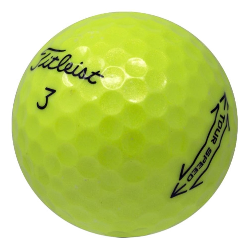 LostGolfBalls - 48 Titleist Yellow Tour Speed Golf Balls in Pristine Condition, 2023 Year Model, Like New Quality, No Logos, No Player Markings, Recycled Used Golf Balls, Yellow
