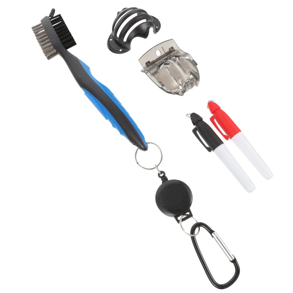 NUOBESTY Golf Ball Marking Tools with Cleaning Brush Portable and Lightweight Kit Includes Red and Marker Clamp for Golf Training and Outdoor Use