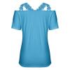 Womens Cold Shoulder Tops Sexy Lace V Neck Blouses Hollow Out Short Sleeve Casual Tops Summer Solid Elegant Tshirts Blue view 4