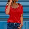 Womens Cold Shoulder Tops Sexy Lace V Neck Blouses Hollow Out Short Sleeve Casual Tops Summer Solid Elegant Tshirts view 2