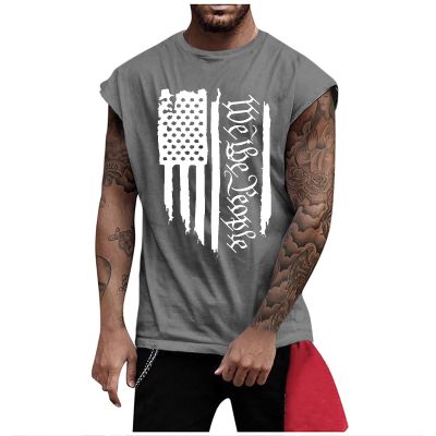 Ymosrh Mens Workout Tank Tops, 4th of July Shirt USA Flag Patriotic Sleeveless Gym Workout Independence Day Shirt Under for Men Workout Shirts White Tank Top Undershirt Tank Top (XXL, Gray)