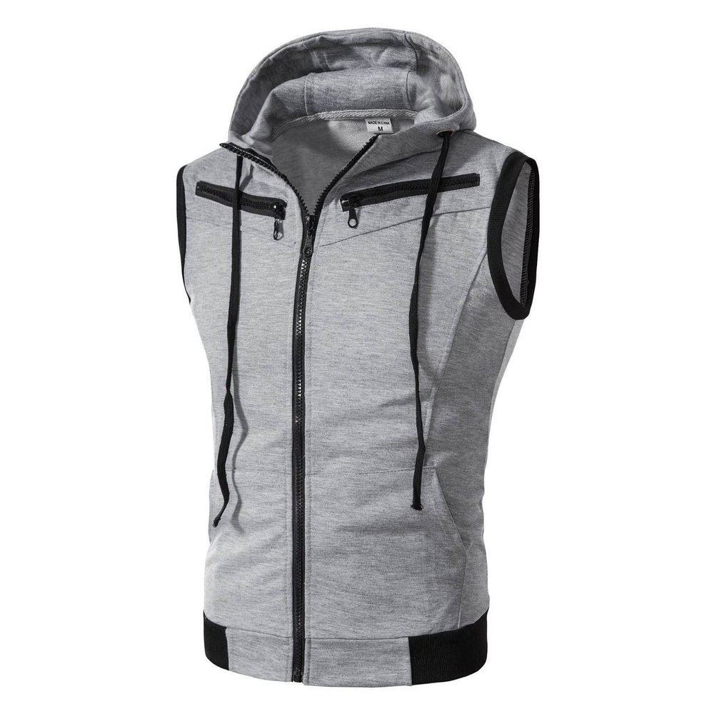 Mens Workout Tank Tops, Hooded Zip Up Bodybuilding Fitness Muscle T Shirt Sleeveless Gym Hoodie Tank Tops Workout Apparel Black Tank Top Fitted Workout Shirt Tank Top Undershirt (XL, Light Gray)