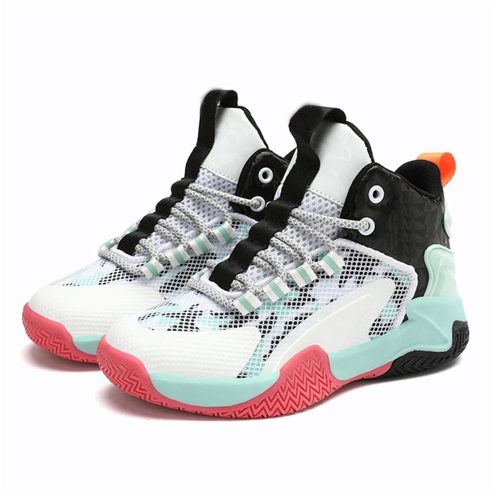Kid's Basketball Shoes Boys Sneakers Girls Trainers Comfort High Top Basketball Shoes for Boys (Mint Green, 3 Big Kids)