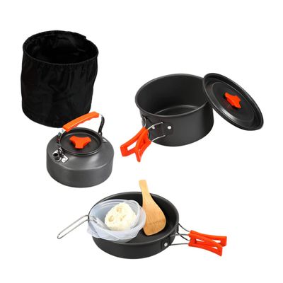 FOYTOKI 1set Portable Outdoor Cooking Pot and Kettle Camping Cookware for People and Lightweight for Hiking Picnics and Barbecues
