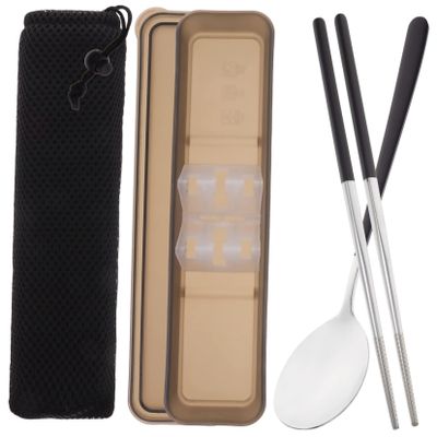 1set Portable Travel Utensil Set Stainless Steel Cutlery Kit Spoon and Chopsticks Reusable Tableware for Camping Hiking and Outdoor Activities