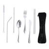 FUNOMOCYA Stainless Steel Utensil Set for Lunch Box 7pc Camping Cutlery Set with Black Forks Spoons view 1