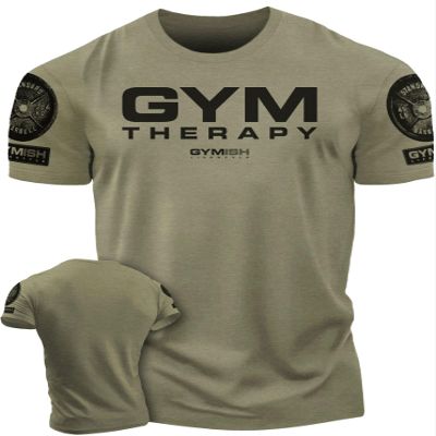 Gymish Lifestyle Gym Therapy Workout Shirts for Men, Lifting T-Shirt for Gym Workout (Military Green Branded, MED)