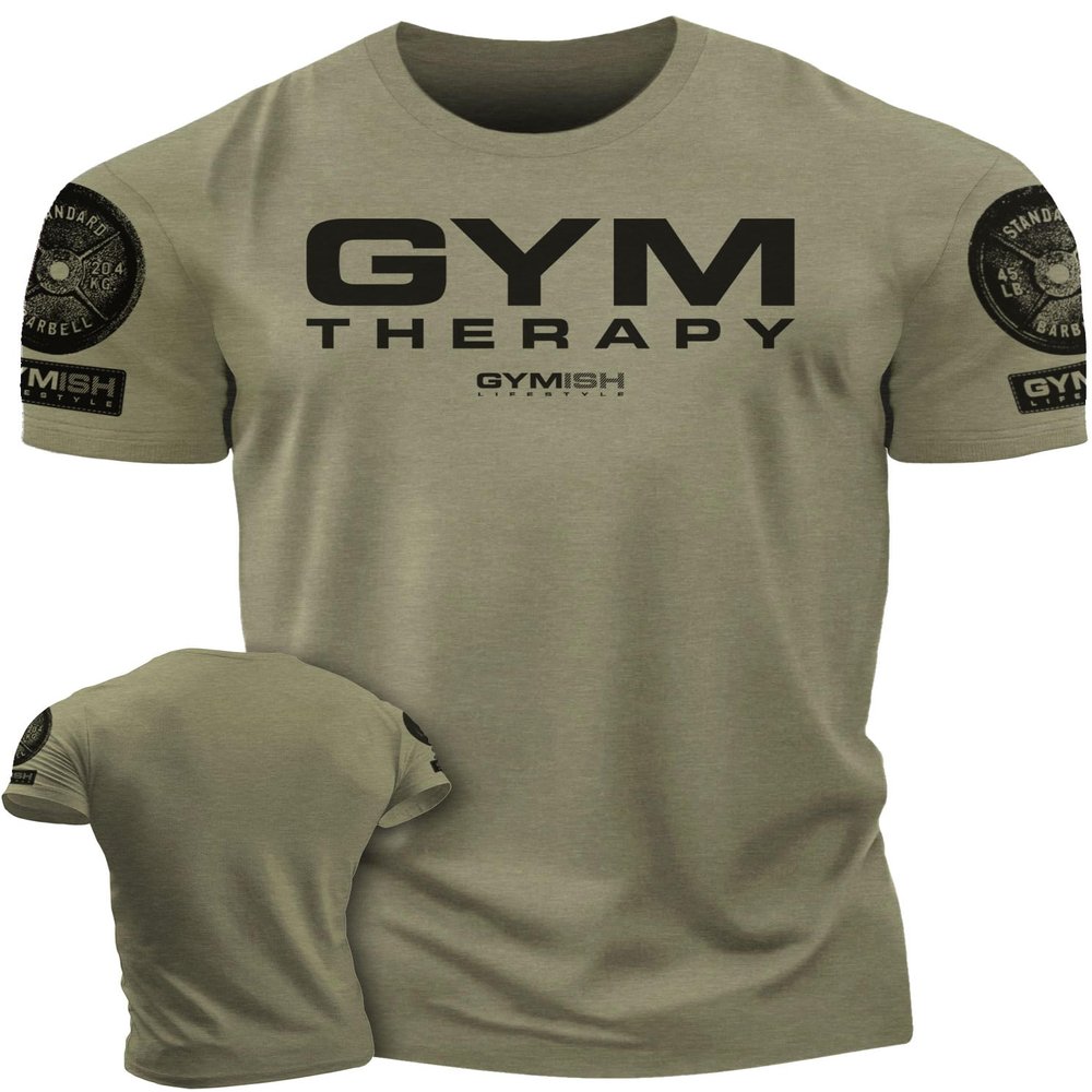 Gymish Lifestyle Gym Therapy Workout Shirts for Men, Lifting T-Shirt for Gym Workout (Military Green Branded, MED)