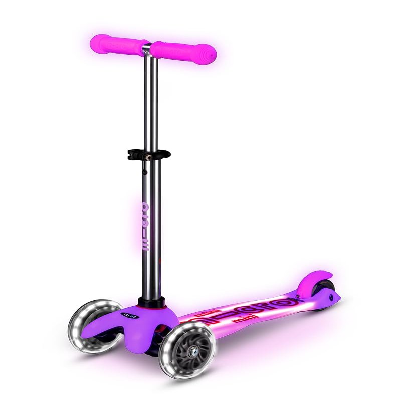 Micro Kickboard | Mini Deluxe Glow Plus LED Scooter | Adjustable Handlebar | Lean-to-Steer | Lightweight | Three-Heel | Kids Ages 2-5 yrs (Frosty Pink)