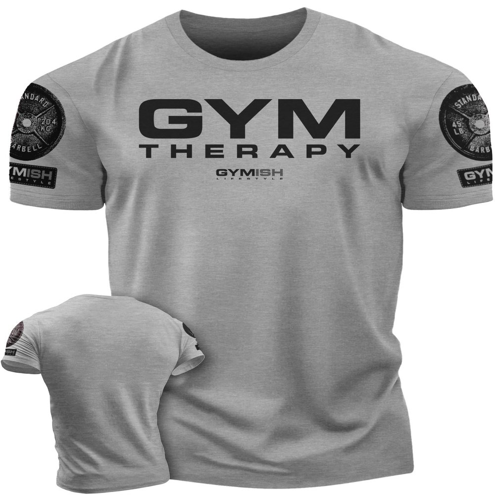 Gymish Lifestyle Gym Therapy Workout Shirts for Men, Lifting T-Shirt for Gym Workout (Grey Branded, MED)