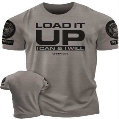 Gymish Lifestyle Load It Up Gym Workout Shirts for Men, Weightlifting Mens T-Shirt (XL Load It Up WarmGrey Branded)