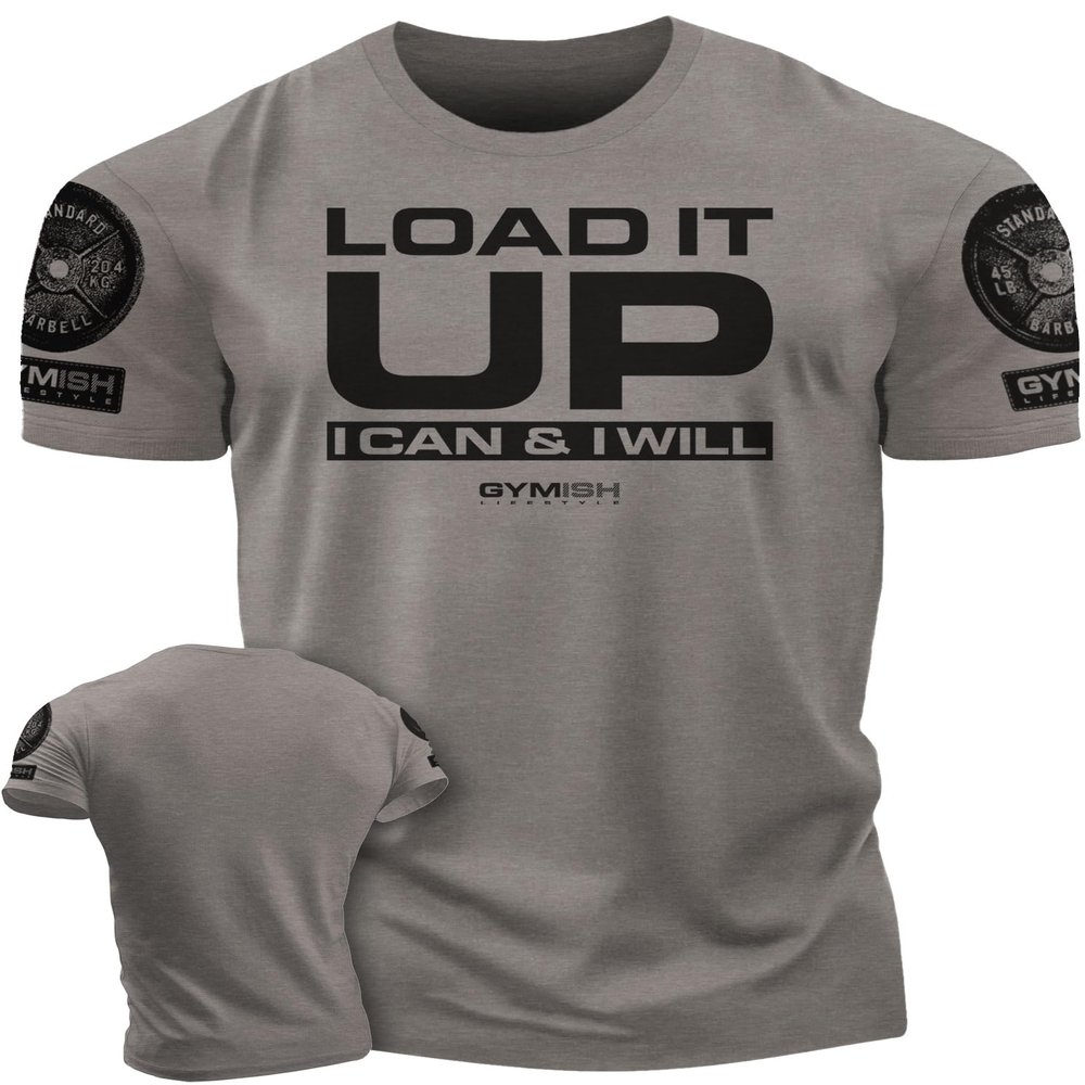 Gymish Lifestyle Load It Up Gym Workout Shirts for Men, Weightlifting Mens T-Shirt (XL Load It Up WarmGrey Branded)