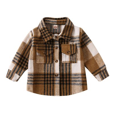 AIMAOMI Baby Boys Flannel Shirt Toddler Long Sleeve Button Down Plaid Shirt Little Boys Fall Casual (Brown, 18-24 Months)