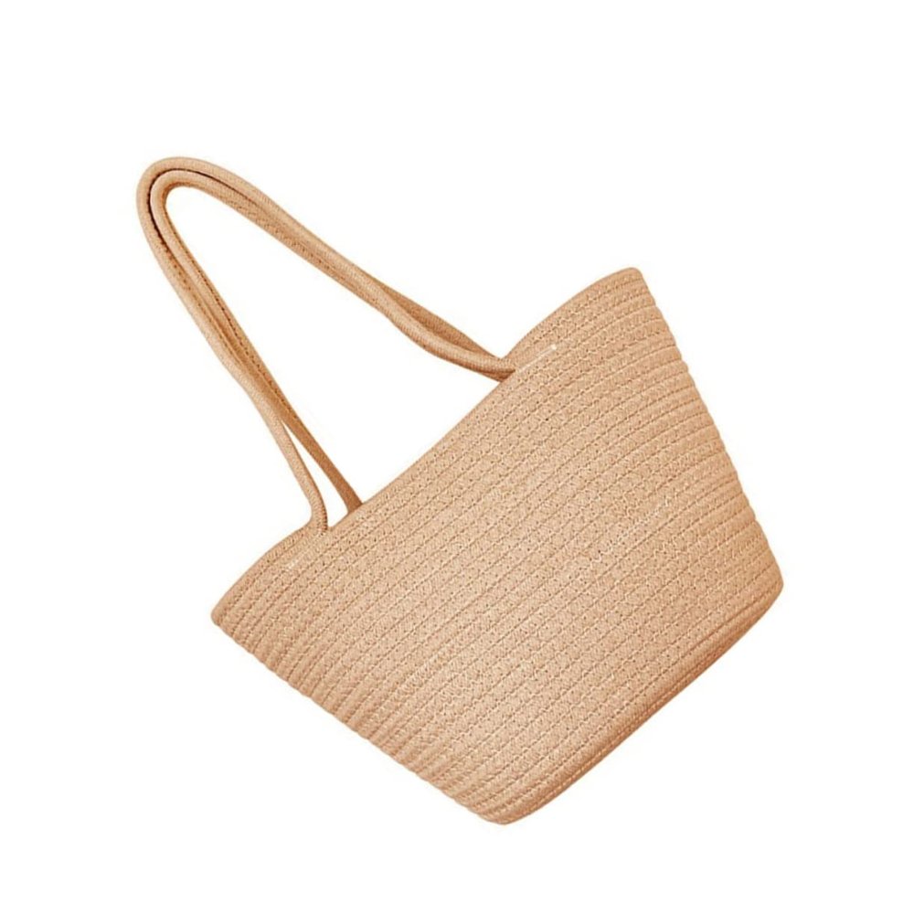 CHILDWEET Cotton Linen Woven Baskets Hand Woven Flower Basket Present Storage for Purse Khaki