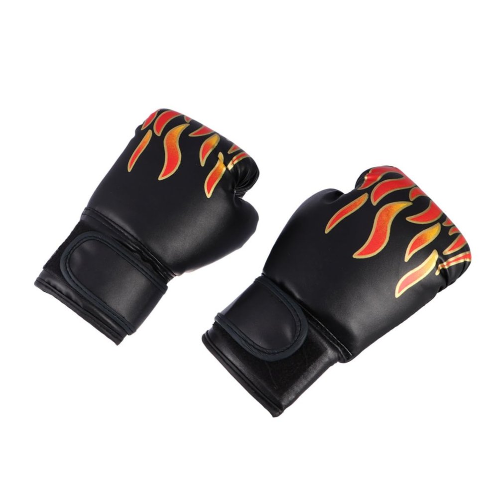 Anneome Boy Girl Pu Boxing Gloves Flame Pattern Protective Training Mitts for Taekwondo Kickboxing Sparring Breathable Tear Resistant Comfortable Fit Random Color