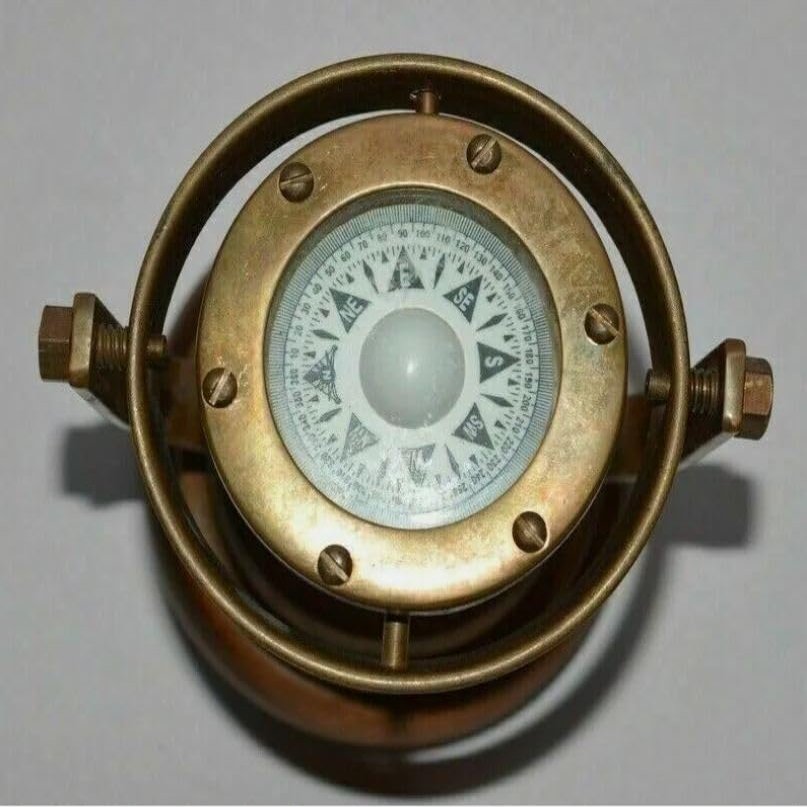 Vintage Brass Nautical Gimbal Compass Ship's Binnacle