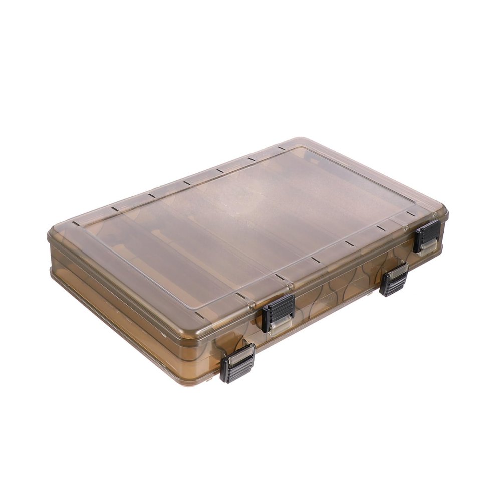 Anneome Hand-held Double Layer Fishing Bait Storage Box Plastic Tackle Organizer for Hooks Lures Accessories Portable Design Brown Compartments