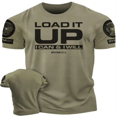 Gymish Lifestyle Load It Up Gym Workout Shirts for Men, Weightlifting Mens T-Shirt (XL Load It Up Military Green Branded)