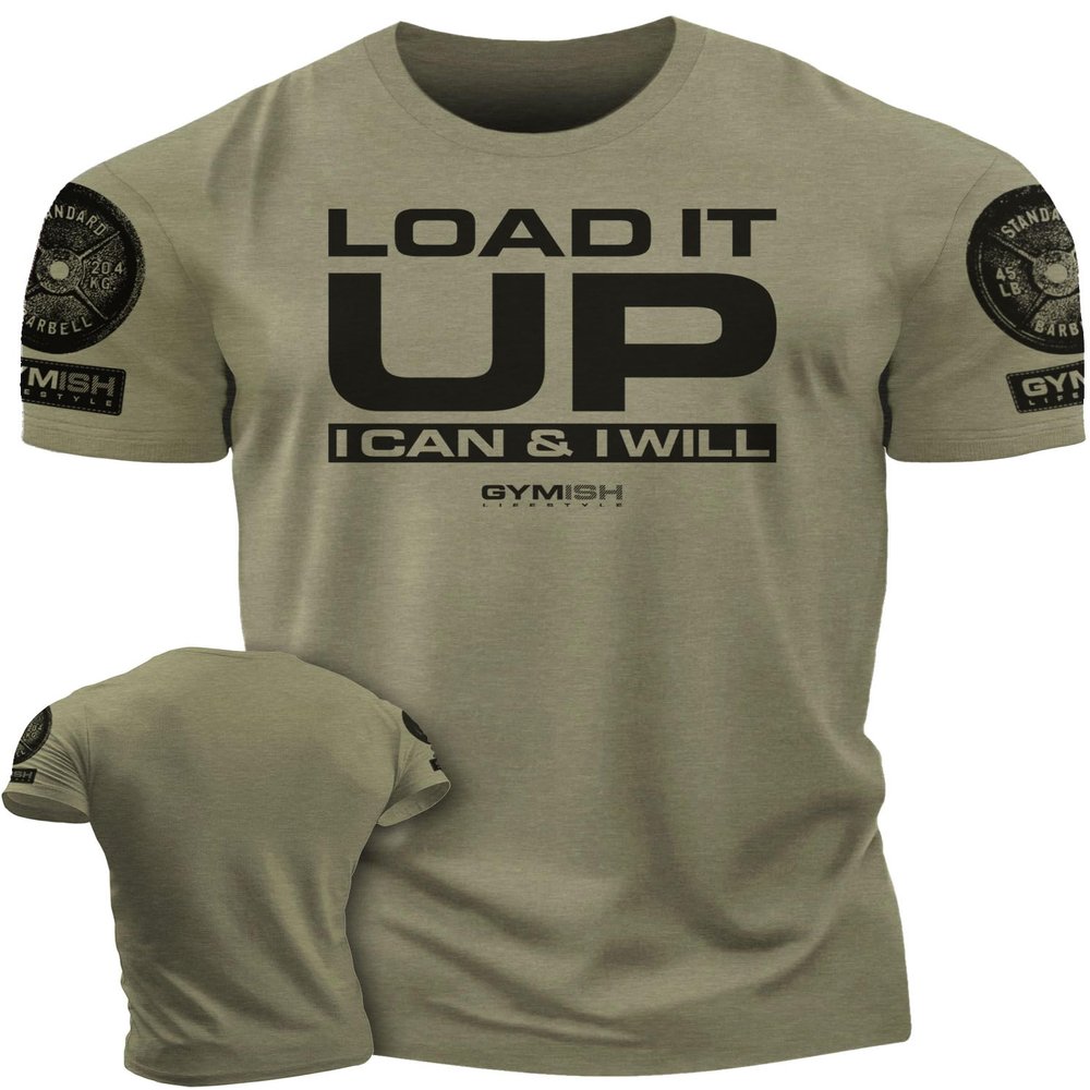 Gymish Lifestyle Load It Up Gym Workout Shirts for Men, Weightlifting Mens T-Shirt (XL Load It Up Military Green Branded)