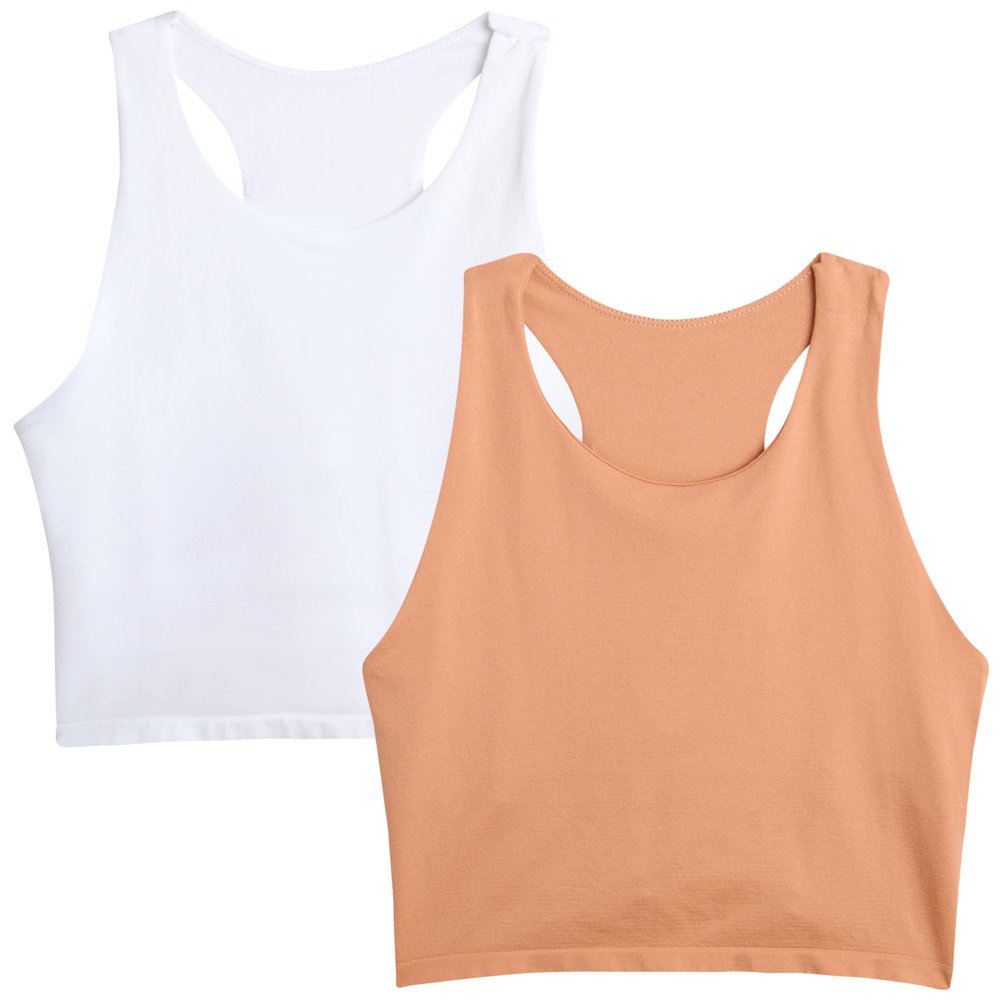 dELiA*s Girls Tank Tops - 2 Piece Soft Stretch Long Line Cami Bralette - Seamless Breathable Racerback Tank Tops for Girls, Size X-Large, Nude/White