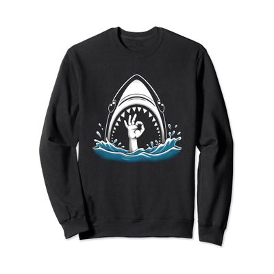 Shark Ok Hand Sign - Funny Cartoon Shark Ocean Animal Lover Sweatshirt