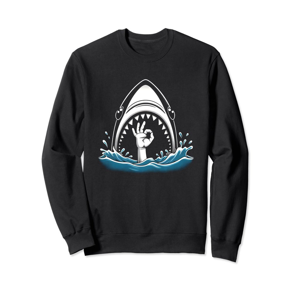 Shark Ok Hand Sign - Funny Cartoon Shark Ocean Animal Lover Sweatshirt