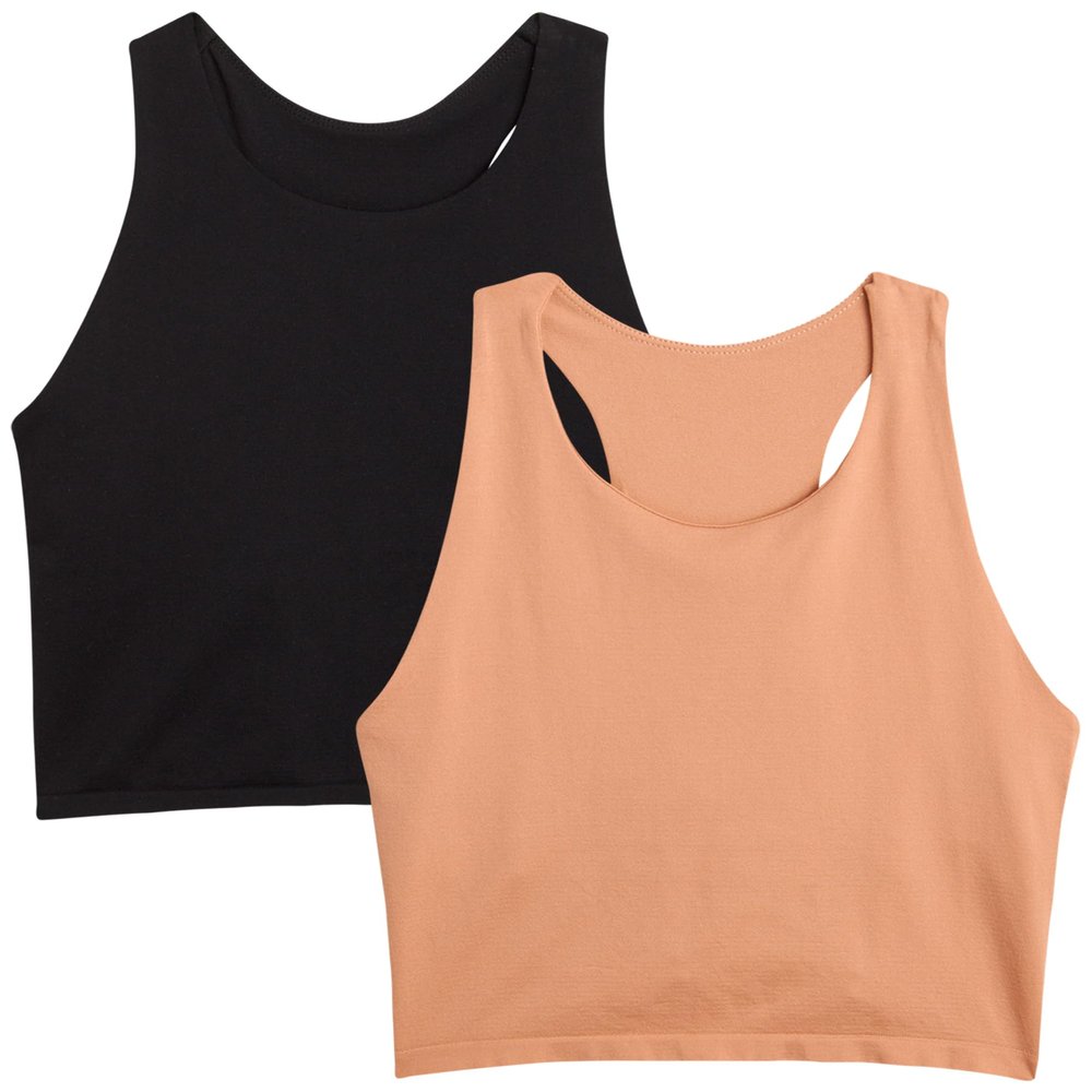 dELiA*s Girls Tank Tops - 2 Piece Soft Stretch Long Line Cami Bralette - Seamless Breathable Racerback Tank Tops for Girls, Size Small, Black/Nude