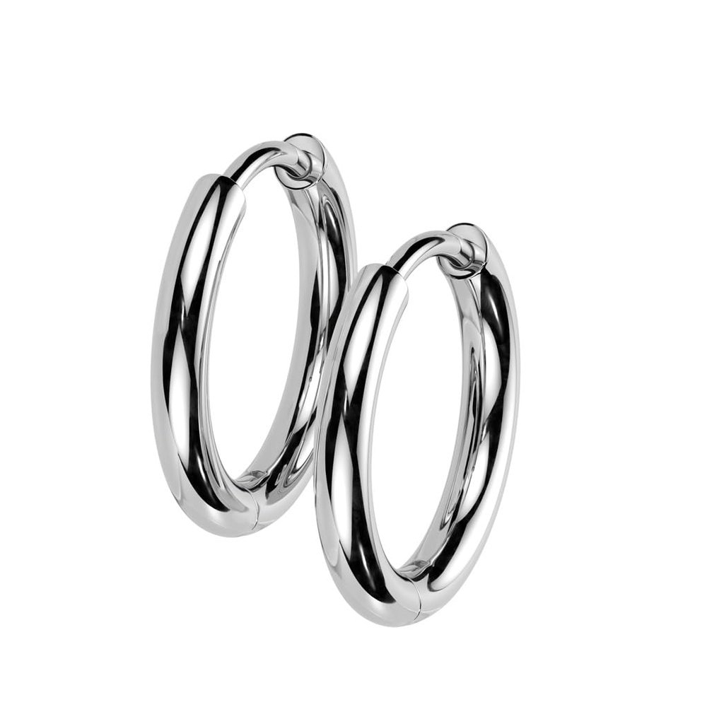 18GA F-136 Implant Grade Titanium 2mm Thick Hinged Round Hoop Earrings, Sold as a Pair (8mm Diameter, Silver Tone)