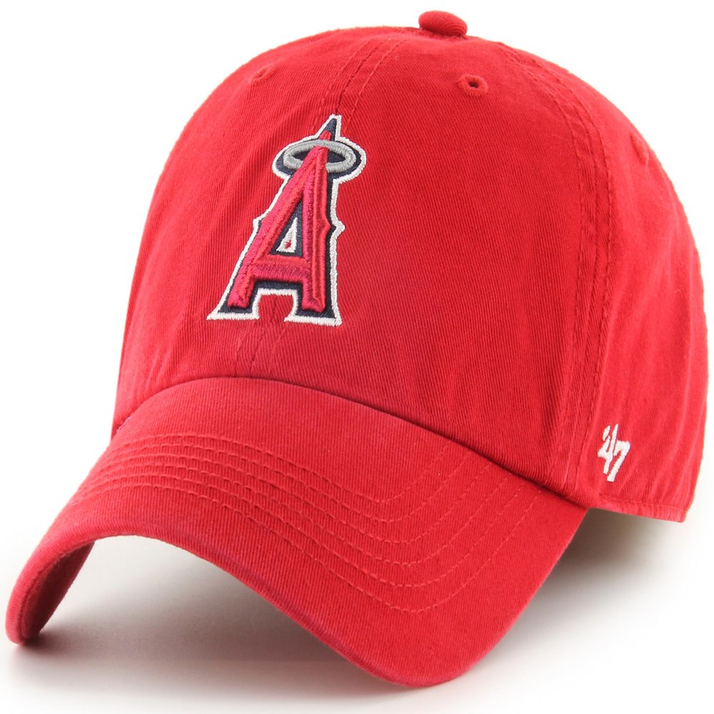 47 MLB Team Color Primary Logo Franchise Fitted Baseball Hat Cap, Unisex Adult - Los Angeles Angels - Red (Small)