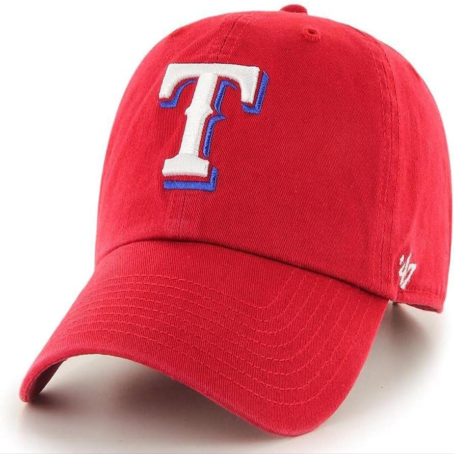47 MLB Team Color Primary Logo Franchise Fitted Baseball Hat Cap, Unisex Adult - Texas Rangers - Red (Large)