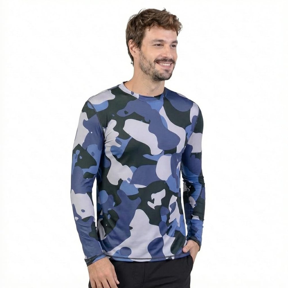 INGEAR Rash Guard Long Sleeve Swim Shirt for Men UPF 50+ Sun Protection, Quick Dry, Moisture Wicking, Light Weight, Long Sleeves Shirt for Outdoor Sports (Blue Camo, XX-Large)