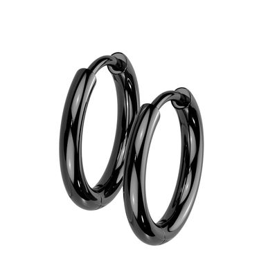18GA F-136 Implant Grade Titanium 2mm Thick Hinged Round Hoop Earrings, Sold as a Pair (10mm Diameter, Black)