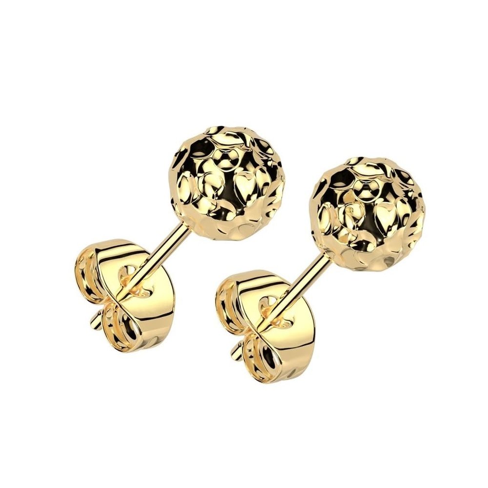 18GA 316L Stainless Steel Hammered Ball Stud Earrings, Sold as a Pair (6mm, Gold Tone)