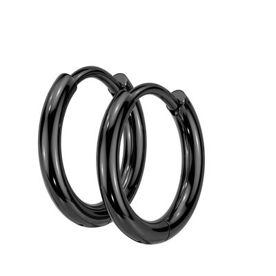 18GA 316L Stainless Steel 2mm Thick Hinged Round Hoop Earrings, Sold as a Pair (10mm Diameter, Black)