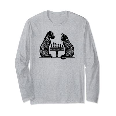 Chess Cat and Dog - Sweet Mod Cottagecore Design Long Sleeve T-Shirt