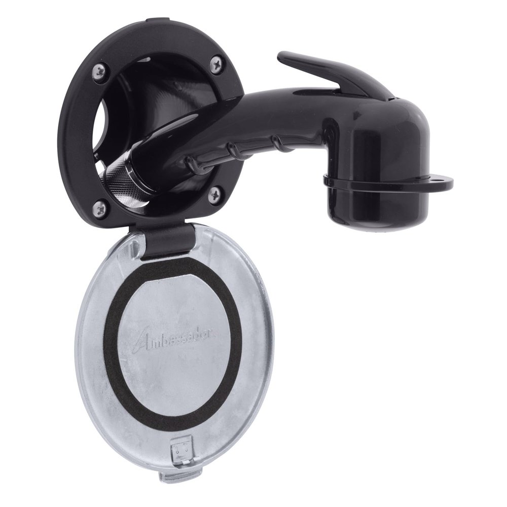 Ambassador Marine Recessed Shower- Black Cup with Stainless Steel Lid, Small Black Sprayer, 6' Stainless Steel Hose - 136-0048-KP-W