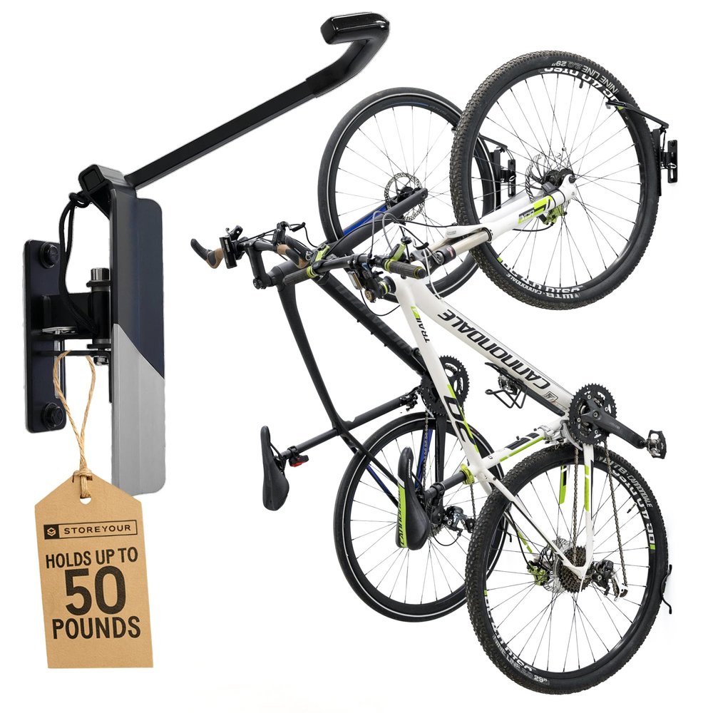 StoreYourBoard 2-Bike Swivel Rack Wall Mounted Garage Bike Storage, Vertical Hanger with 120 Swing Design & Stopper, Space-Saving Indoor Wall Mount Fits Kids Bikes, BMX & More Deep Water